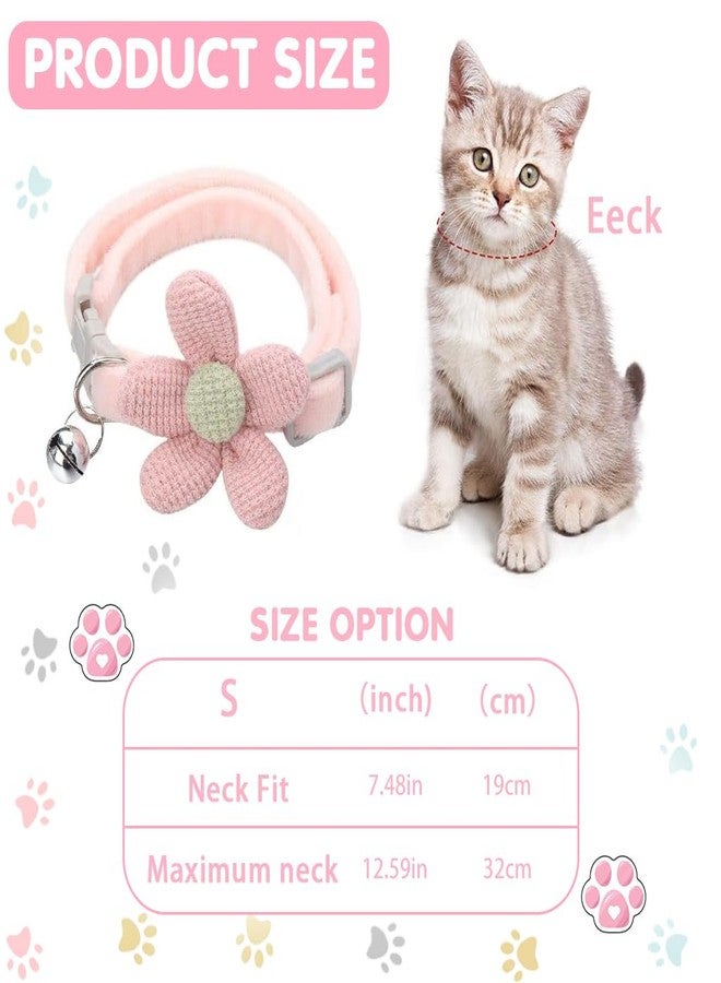 Qpets® Cat Collar - Cute Pink Flower Cat Collar with Bell, Quick Release Adjustable Soft Plush Collar - Image 2